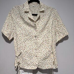 Vintage Ditzy Floral Button Up Side Tie Short Sleeve Shirt Blouse Size 6 Medium